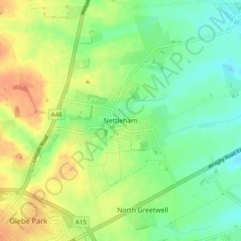 Mapa topográfico Nettleham, altitud, relieve