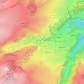 Mapa topográfico Les Combes, altitud, relieve