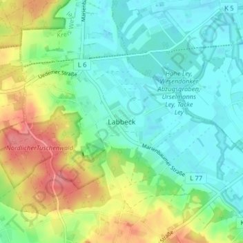 Mapa topográfico Labbeck, altitud, relieve