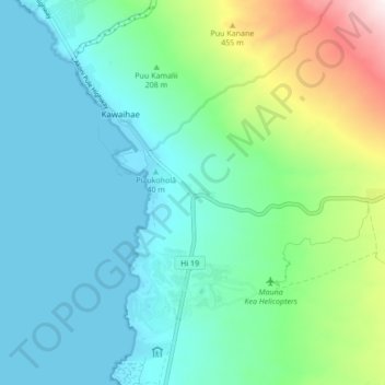 Mapa topográfico Waikui, altitud, relieve