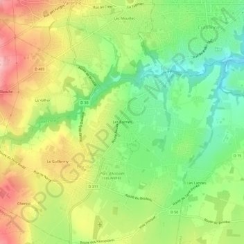 Mapa topográfico Les Balmes, altitud, relieve