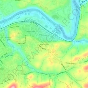 Mapa topográfico Haven Heights, altitud, relieve