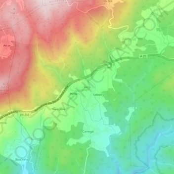 Mapa topográfico Feira, altitud, relieve