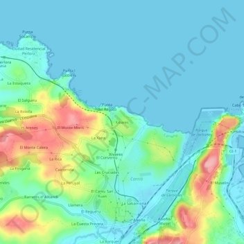 Mapa topográfico Xivares, altitud, relieve