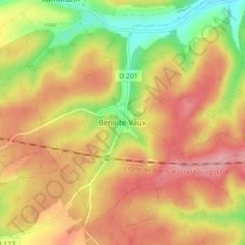 Mapa topográfico Benoite-Vaux, altitud, relieve