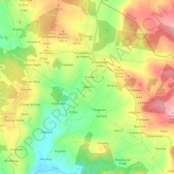 Mapa topográfico Liñeiro, altitud, relieve