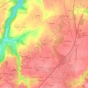 Mapa topográfico Penvern, altitud, relieve