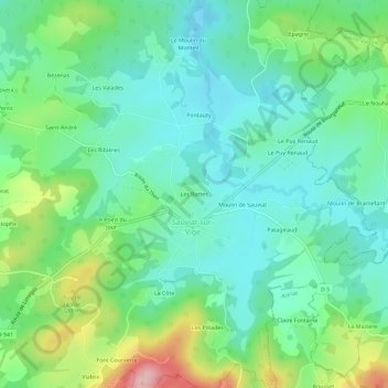 Mapa topográfico Les Battes, altitud, relieve