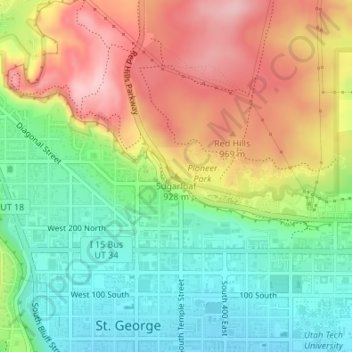 Mapa topográfico Sugarloaf, altitud, relieve