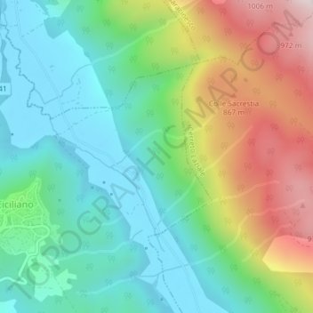 Mapa topográfico Monte, altitud, relieve