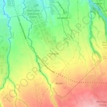 Mapa topográfico Humayao, altitud, relieve