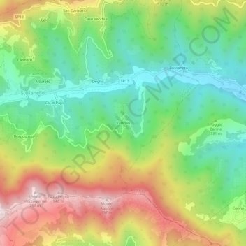 Mapa topográfico Villarelli, altitud, relieve