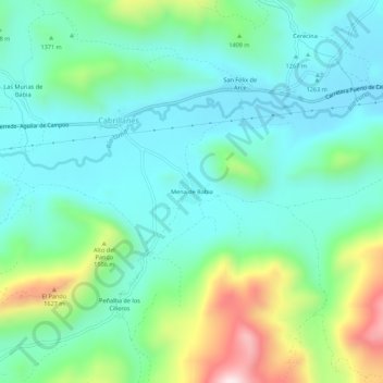 Mapa topográfico Mena de Babia, altitud, relieve
