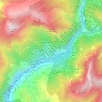 Mapa topográfico Le Cros d'Utelle, altitud, relieve