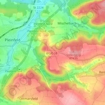 Mapa topográfico Kleinweingarten, altitud, relieve