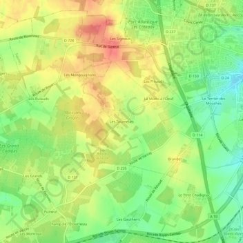 Mapa topográfico Les Tourneurs, altitud, relieve