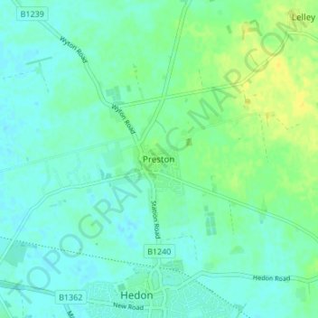 Mapa topográfico Preston, altitud, relieve