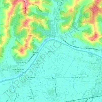 Mapa topográfico Vitiana, altitud, relieve