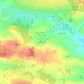 Mapa topográfico La Milandrie, altitud, relieve