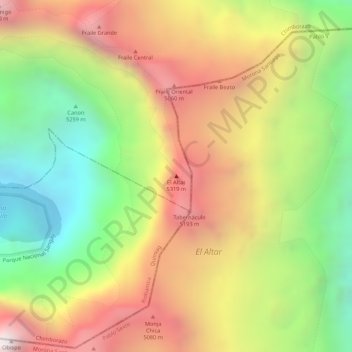 Mapa topográfico El Altar, altitud, relieve
