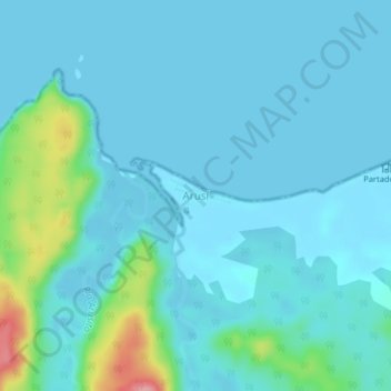 Mapa topográfico Arusí, altitud, relieve