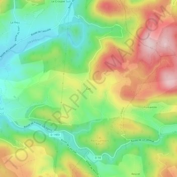 Mapa topográfico Cas, altitud, relieve