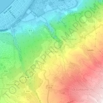 Mapa topográfico Bois Rouge, altitud, relieve