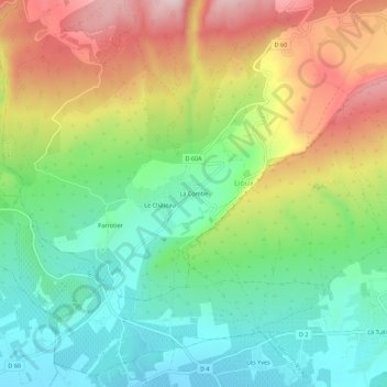 Mapa topográfico La Combe, altitud, relieve