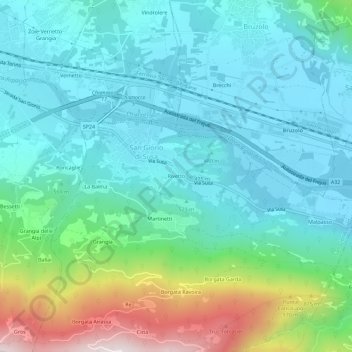 Mapa topográfico Rivetto, altitud, relieve