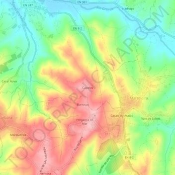 Mapa topográfico Capelas, altitud, relieve