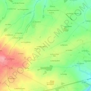 Mapa topográfico Parigné, altitud, relieve