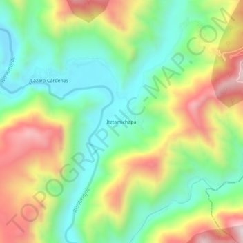 Mapa topográfico Itztamichapa, altitud, relieve