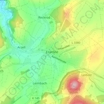 Mapa topográfico Eiterfeld, altitud, relieve