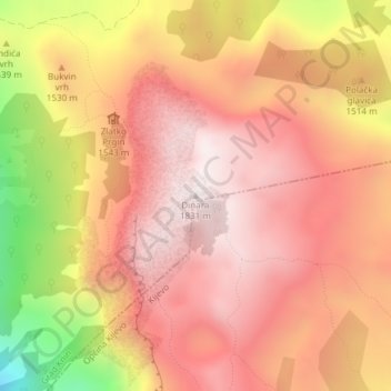 Mapa topográfico Dinara, altitud, relieve