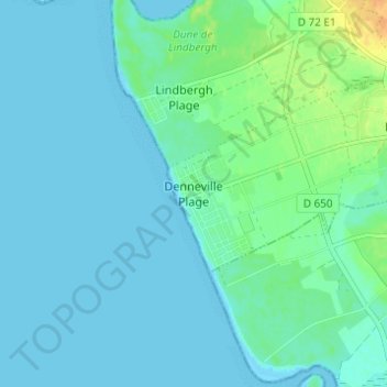 Mapa topográfico Denneville Plage, altitud, relieve