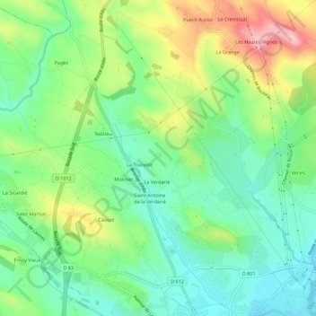 Mapa topográfico La Vivarié, altitud, relieve