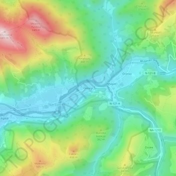 Mapa topográfico Oieregi, altitud, relieve