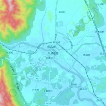 Mapa topográfico Lecheng, altitud, relieve