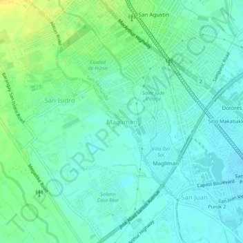Mapa topográfico Magliman, altitud, relieve