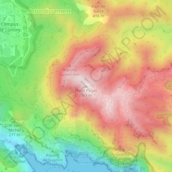 Mapa topográfico Mont Puget, altitud, relieve