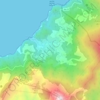 Mapa topográfico Estellencs, altitud, relieve