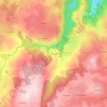 Mapa topográfico Le Luchadou, altitud, relieve