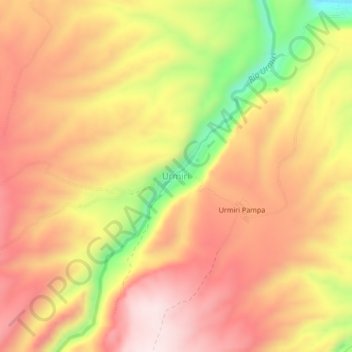 Mapa topográfico Urmiri, altitud, relieve