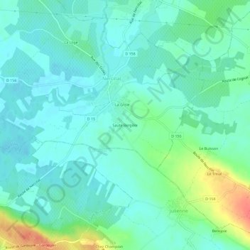 Mapa topográfico Saute Bergère, altitud, relieve