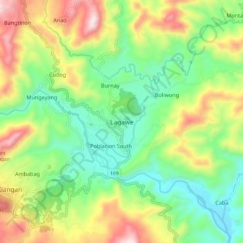 Mapa topográfico Lagawe, altitud, relieve