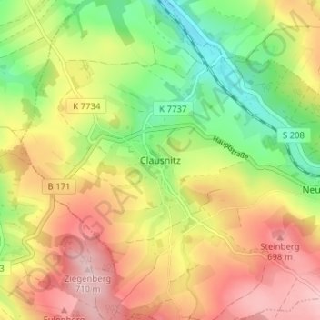 Mapa topográfico Clausnitz, altitud, relieve