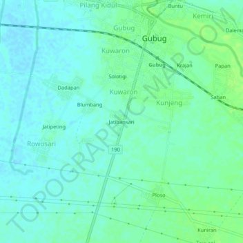 Mapa topográfico Jatibansari, altitud, relieve