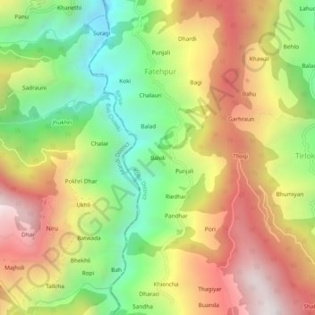 Mapa topográfico Baloli, altitud, relieve