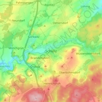 Mapa topográfico Schleiz, altitud, relieve
