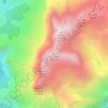 Mapa topográfico le Sautet, altitud, relieve
